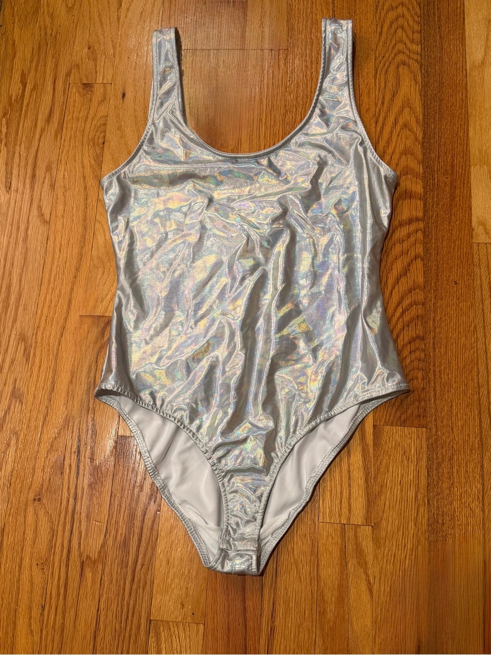 Metallic holographic body suit for Halloween or music festivals, raves or pride